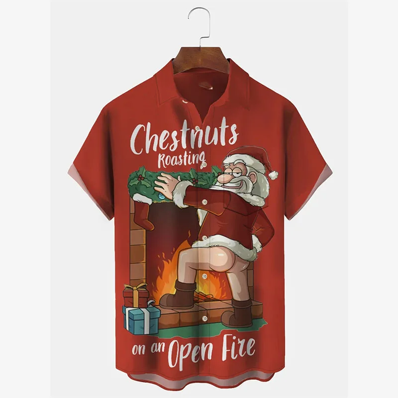 ثلاثية الأبعاد طباعة سانتا الرنة عيد الميلاد قمصان للرجال الشارع الهيب هوب الموسيقى حفلة سانتا كلوز قميص قصير الأكمام فضفاضة عيد الميلاد قميص