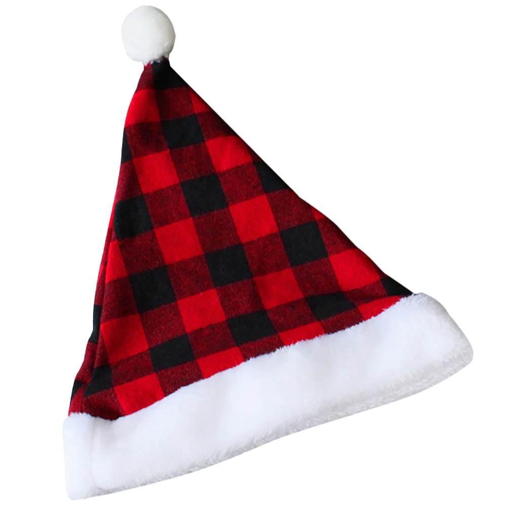 

Unisex Christmas Santa Hat Plaid Style Fabric Headpiece Comfortable Fit Xmas Party Costume Prop Holiday Decoration Gift