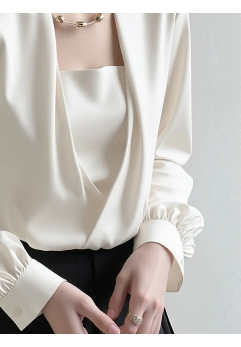 Chemisiers décontractés pour femmes, chemises blanches, mode ample, vêtements de couleur unie, manches longues, hauts coréens pour femmes, printemps/été