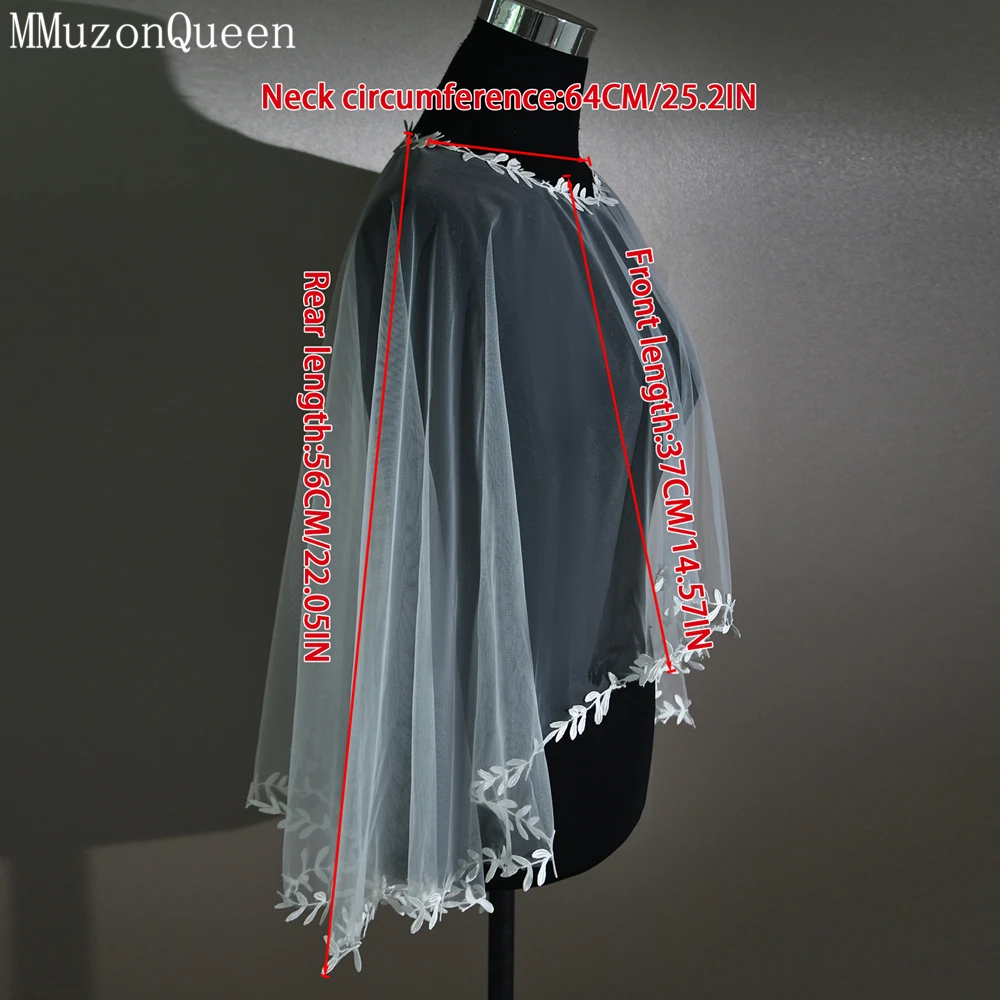 MMQ MG33-Châle de Mariage en Dentelle et Tulle Blanc, Cape de Mariée, Veste à Bord de Feuilles, Accessoires de ix, Bricolage, Brodé Personnalisé