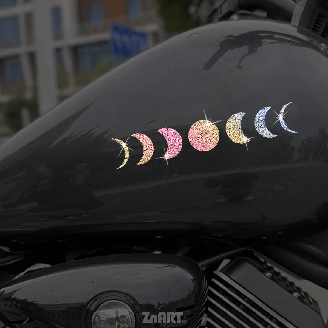 1pc Sparkling Moon Phase Glitter Stickers Removable No Residue Decals For Car Motorcycle Laptop Window