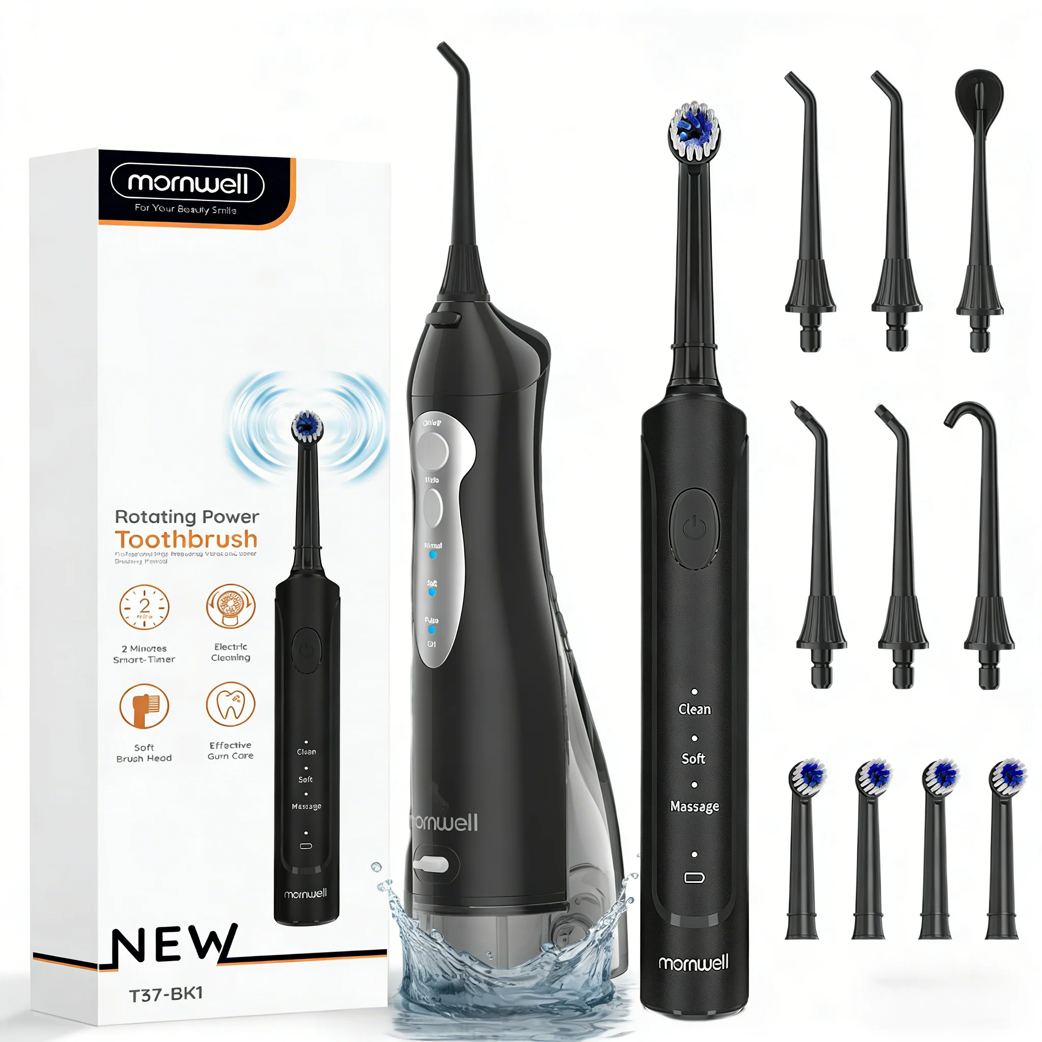 Electric Toothbrush with Water Flosser Combo in One - Sonic Flossing Toothbrushes for Teeth Cleaning, Rechargeable for Adults