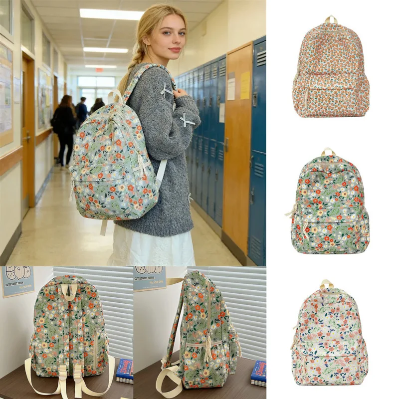 

Cottagecore Vintage Corduroy Floral Backpacks Large Capacity Water Resistant Lightweight For College Students Back To School Bag