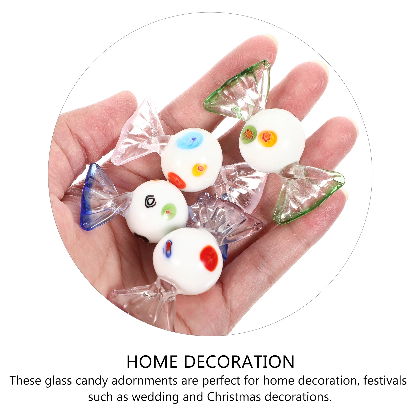 

4Pcs Glass Candy Ornaments Handmade Style Elegant Home Ornament Glass Sweets Ornaments Polished Surface Candy