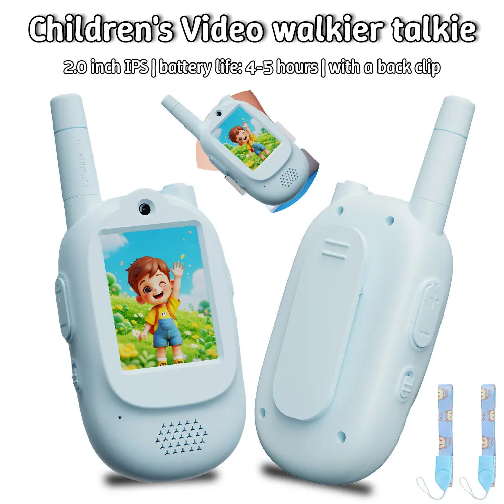 2 Pack Children's Video Walkie Talkie 2.0 inch HD Screen Rechargeable Voice Fonts One-Click Call Cartoon Intercom Gift For Kids