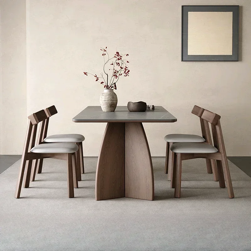 

Solid wood modern simple walnut dining table household minimalist gray rectangular rock slab dining table