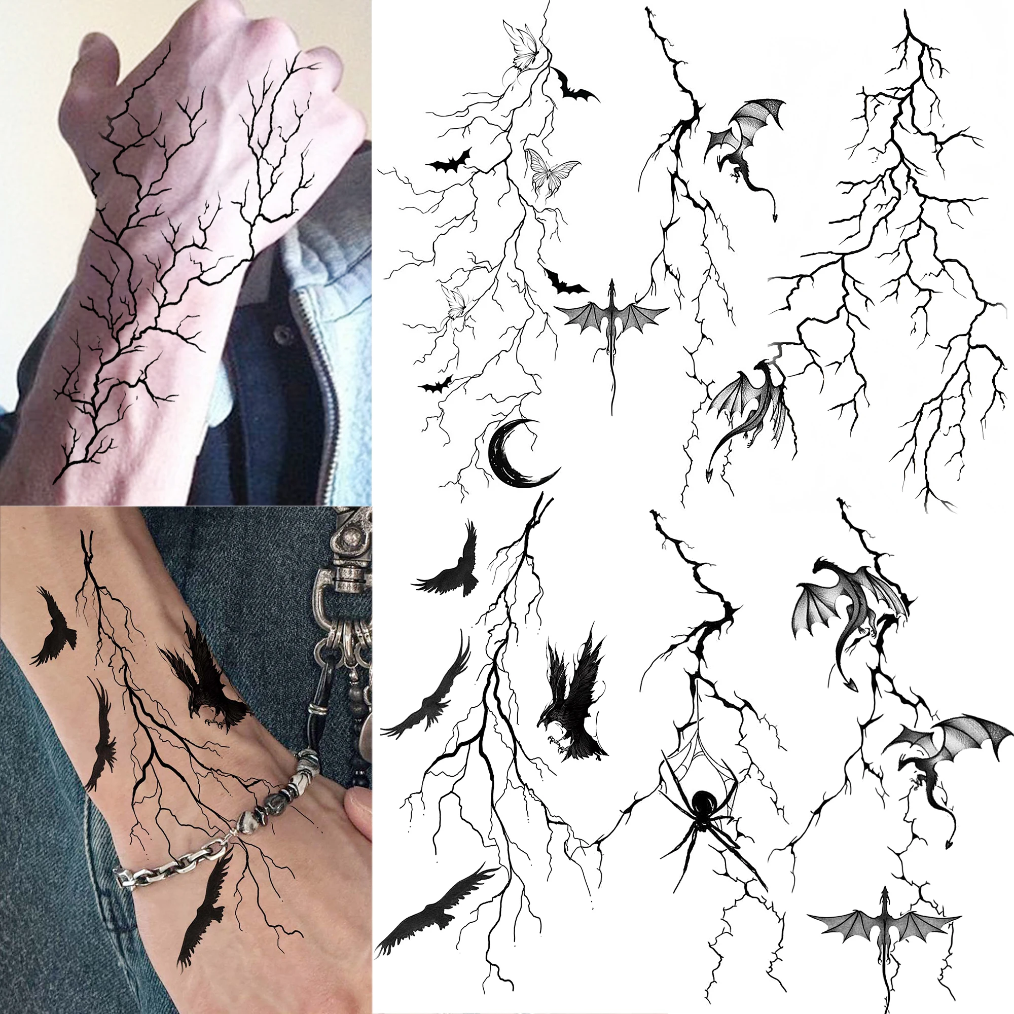 

1 Sheet Halloween Spider Dragon Gothic Temporary Tattoos Adult Forearm Neck, Waterproof Realistic Fake Tattoo Stickers Last Long