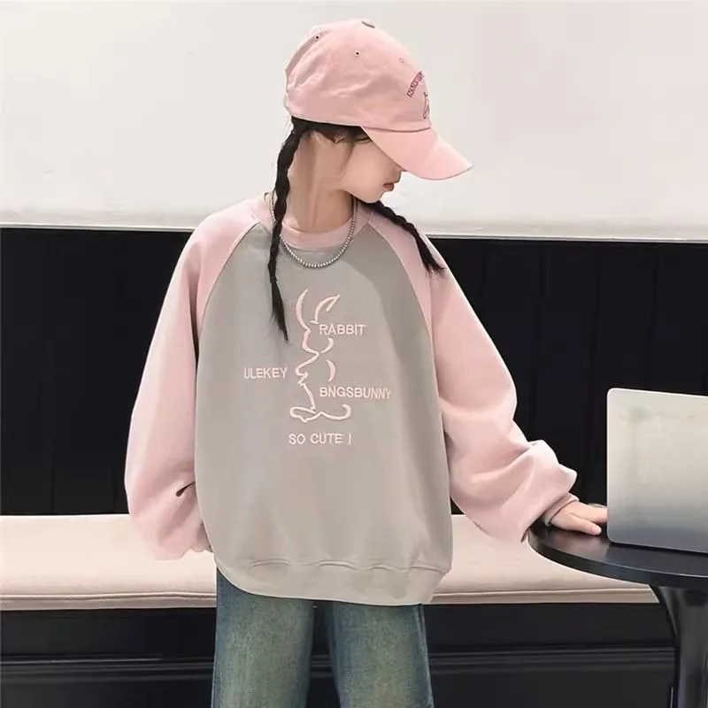 

Girls' 2025 New Trendy Stylish Hoodless Long Sleeve Sweatshirt Fall/Spring Casual Top for Older Kids
