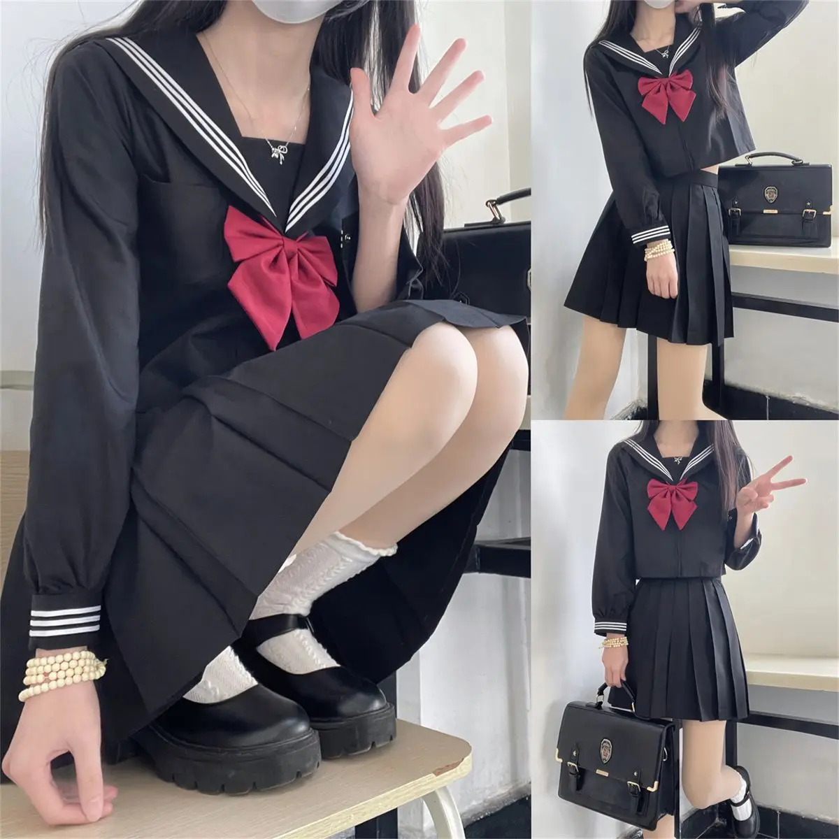 Japan School Uniform Girl Jk Suit Spring Autumn Tie Basic Sailor Uniform Women Long Sleeve Suit 2024 New