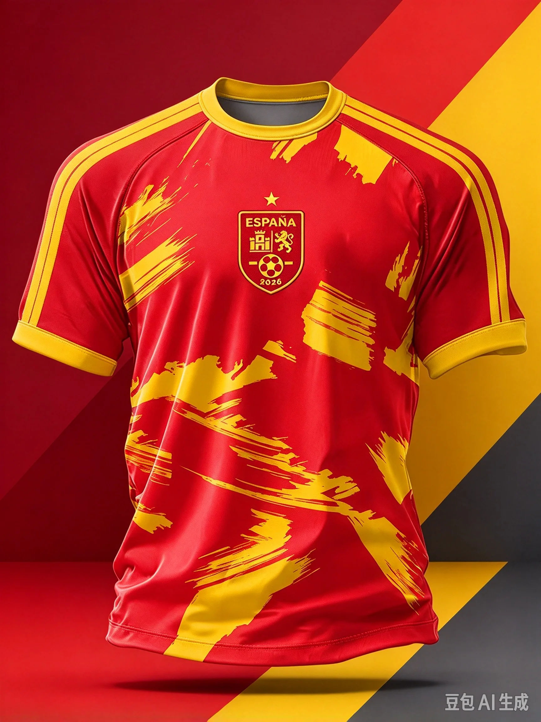 26-27 Men Spanish National Away Jersey Cream Base Red Gold Shoulder Stripe Crown Badge Short Sleeve Football Casual Fan Tee Top