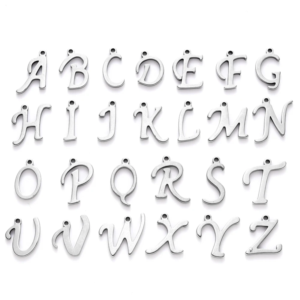 26Pcs 201 Stainless Steel Letter A-Z Metal Alphabet Charms - Flat Capital Letters With 1mm Hole for Jewelry Making and Craft