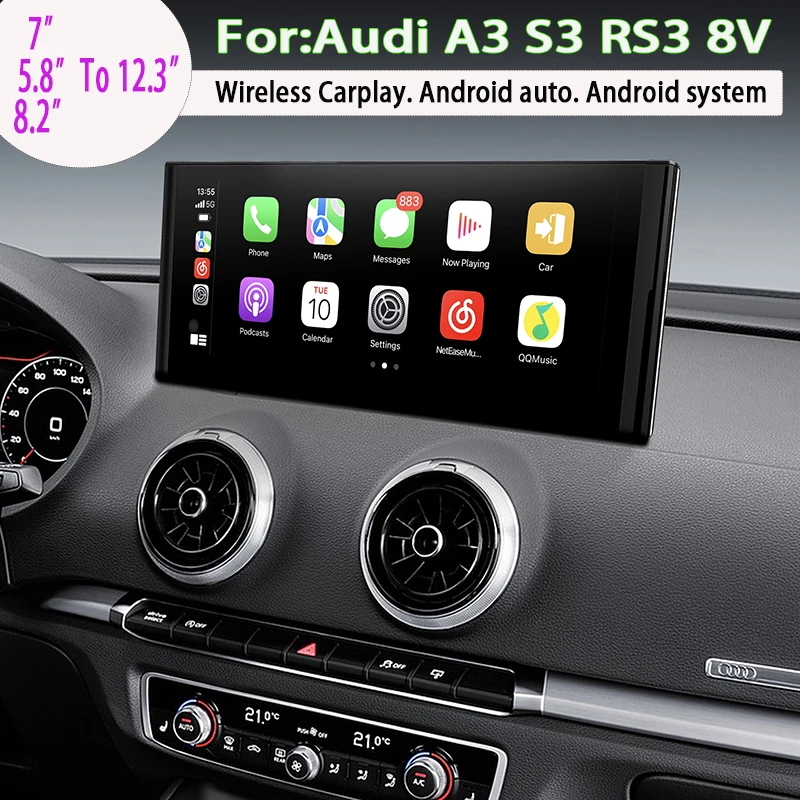 For Audi A3 S3 RS3 8V MIB 12.3 inch Android Screen Upgrade Wireless Apple CarPlay Android Auto Mirror Link Apps