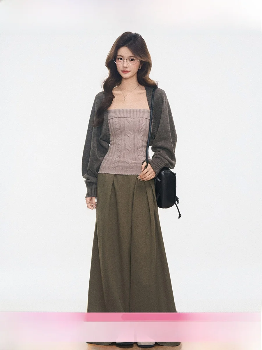 

Westayone Commuter Knitted Sweater ort Outerwear Casual Versatile Long Pants Breathable Long Sve Loose Fit Faion Set