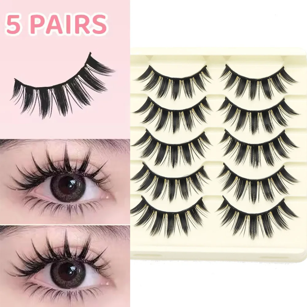 

5 Pairs New Fashion Manga Lashes Soft Natural Thick False Eyelashes Daily Dating Wispy Strip Fake Eyelash Makeup Tools