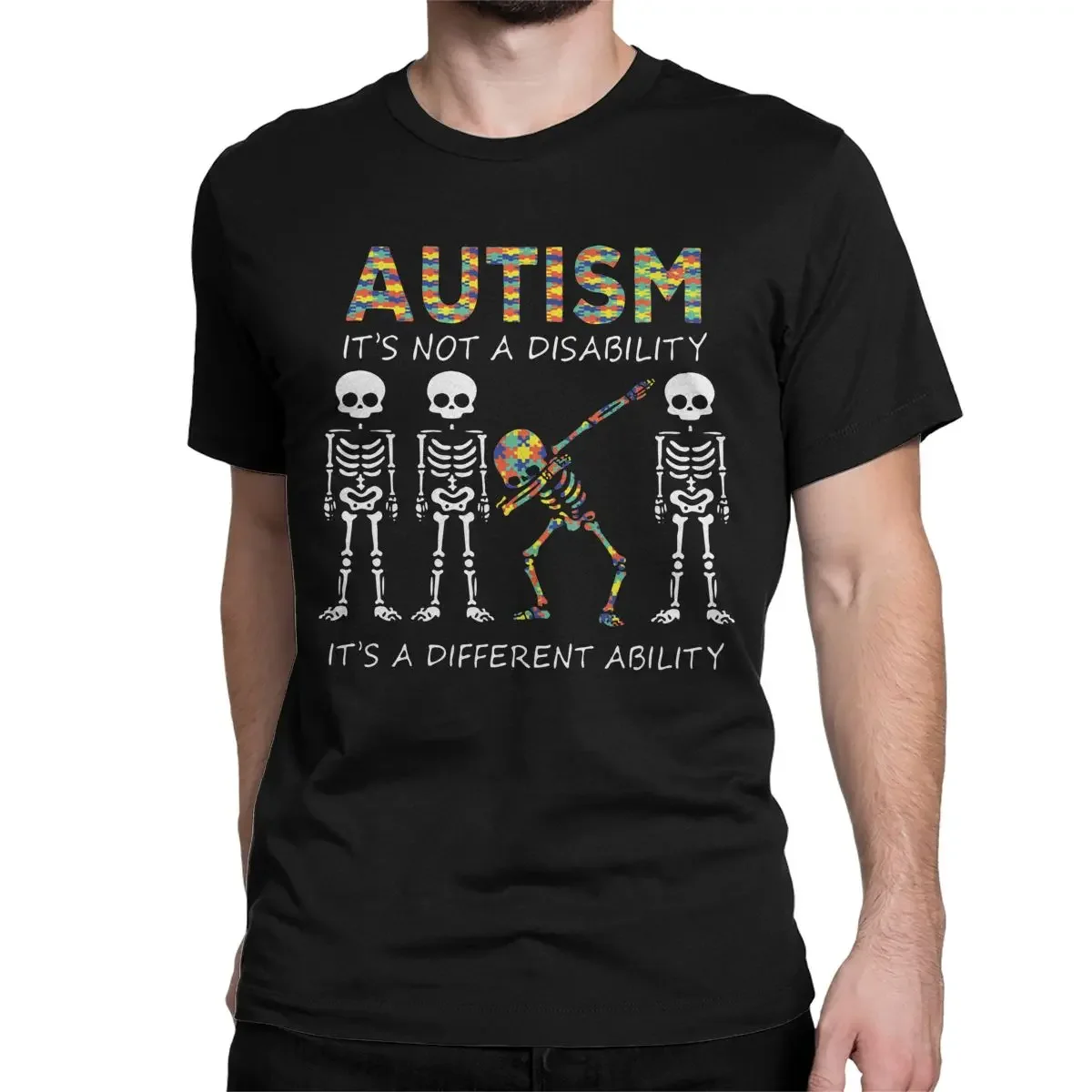 Autism It's A Different Ability Dabbing Skeleton T-Shirts Men Cotton T Shirt Autismo Autistic Awareness Tee Shirt Birthday Gift