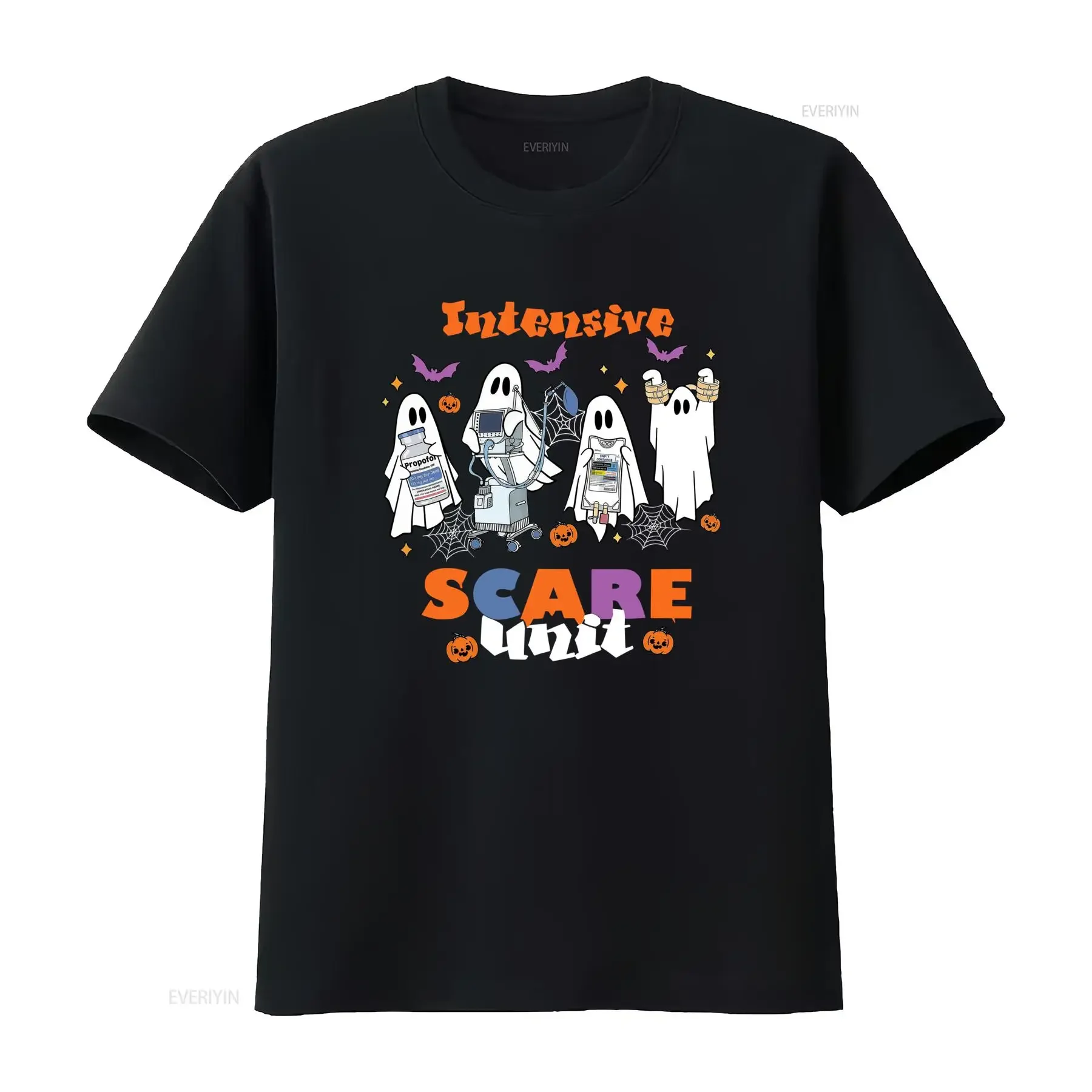 Funny Cartoon Halloween ICU Nurse Ghost Intensive Scare Unit Print Casual T Shirt vintage Washed Soft Comfortable homme Stylish