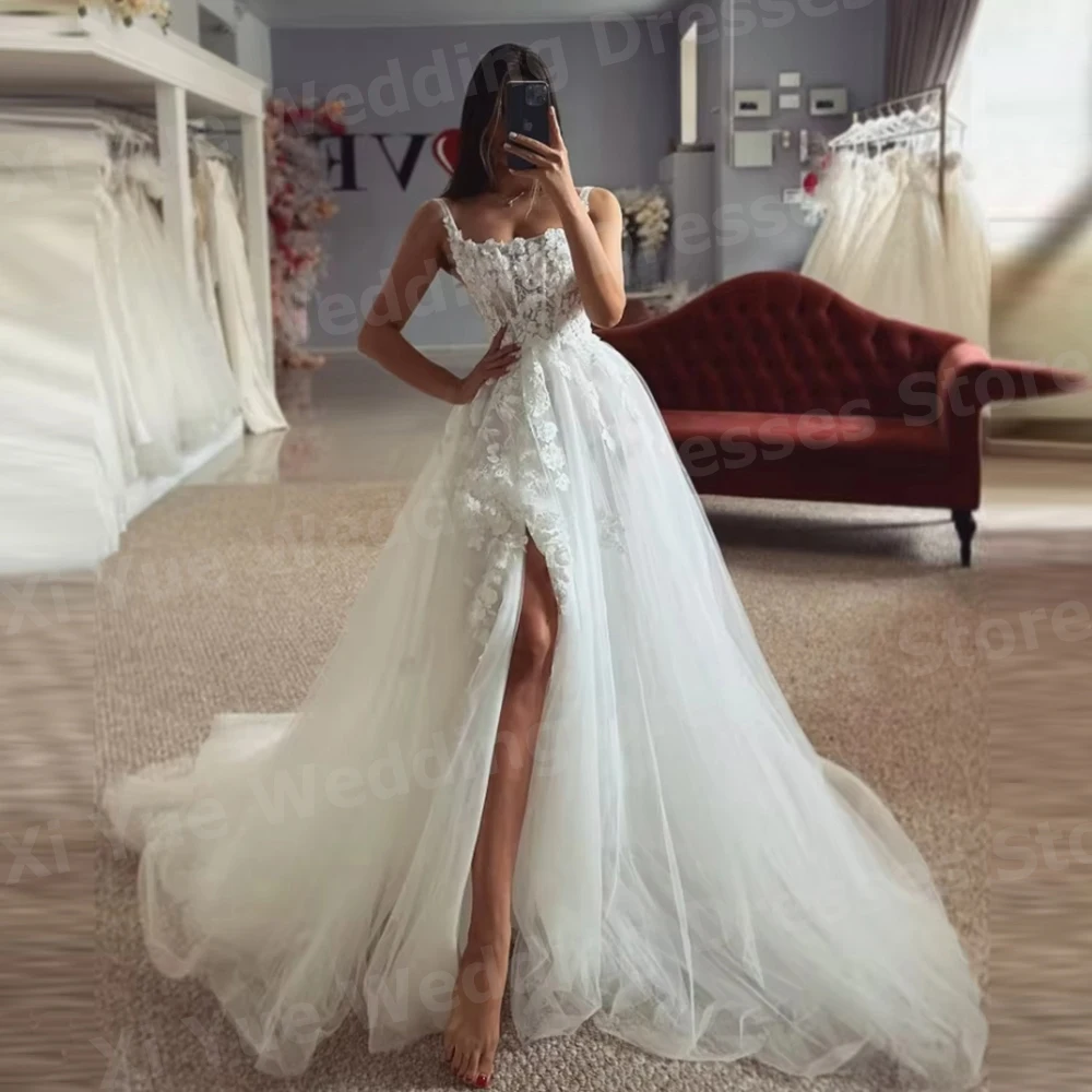 Vestidos De Novia lujosos con apliques De encaje para mujer, Vestido De Novia con tirantes finos, vestidos De Novia personalizados