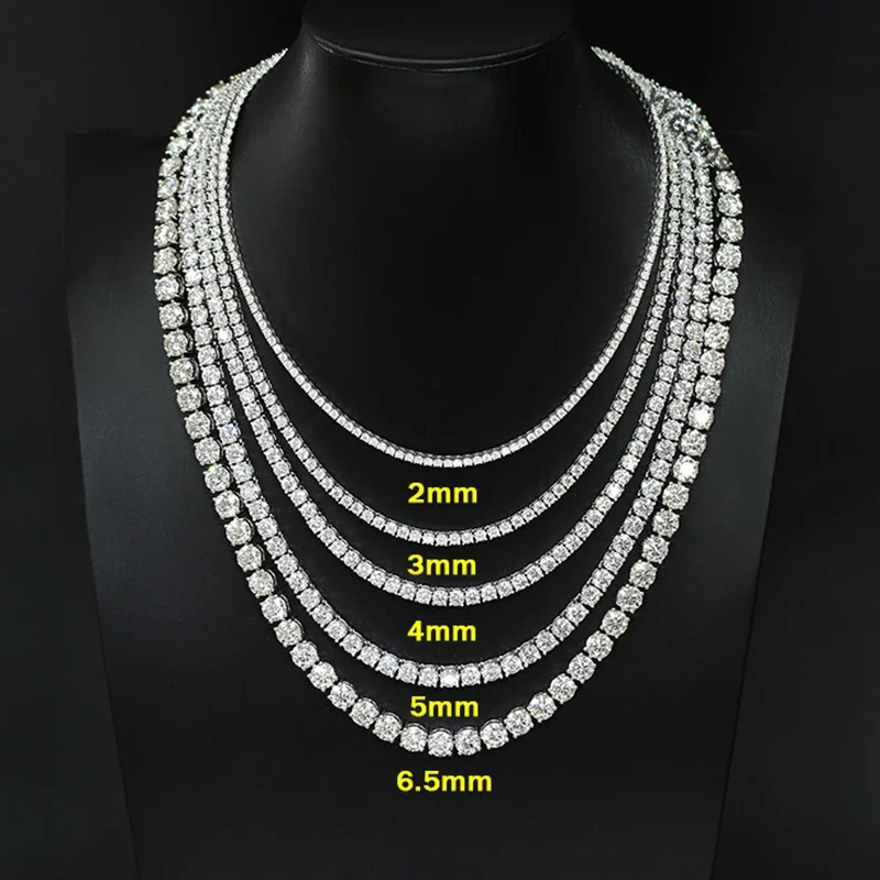 EWYA Sparkling Real Full 2.5/3/4/5mm D Color Moissanite Tennis Necklace for Women S925 Silver Diamond Neck Chain Necklaces Gift