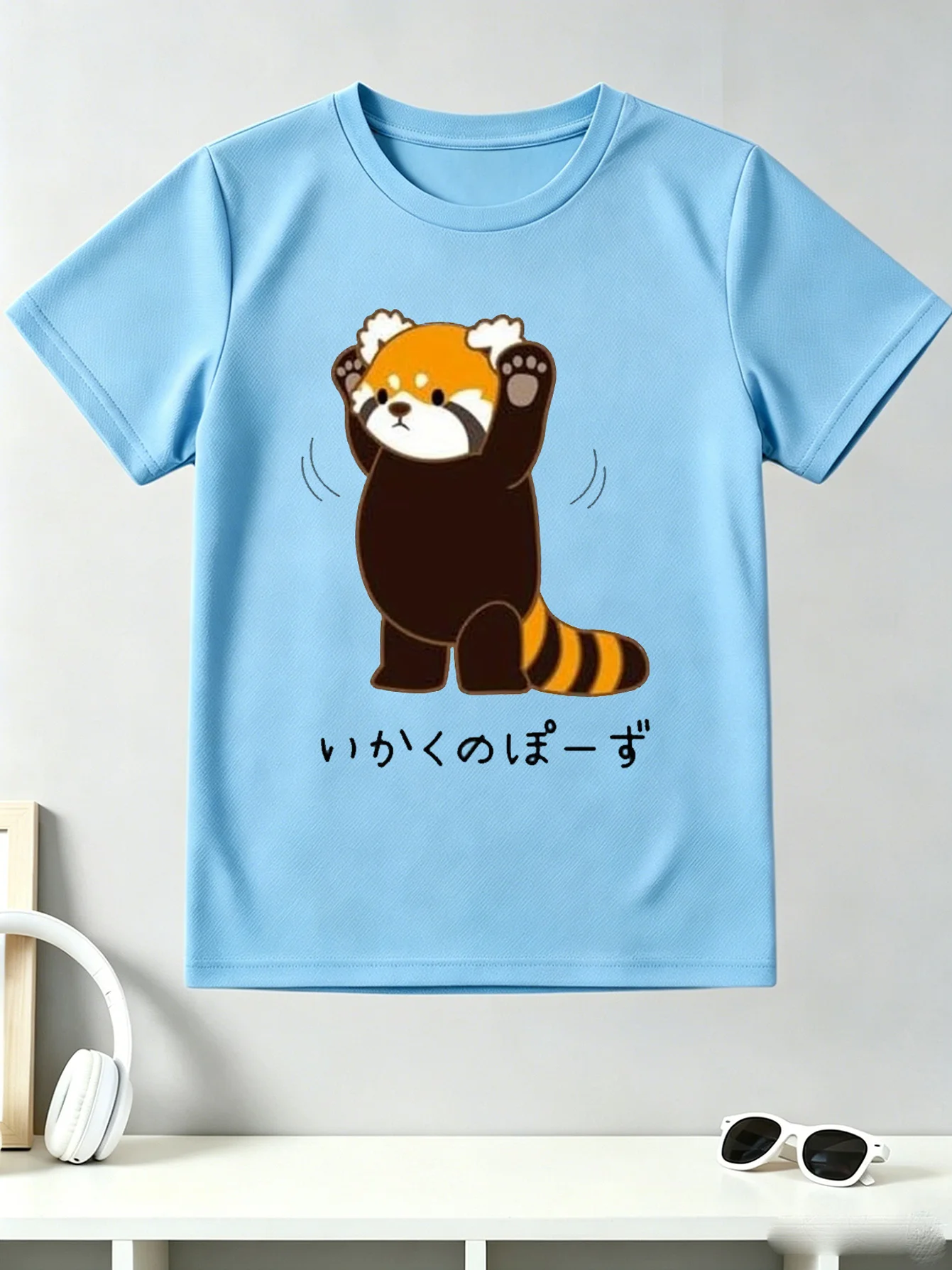 Cute Cartoon Red Panda With Japanese Text Animal Graphic Print T Shirt Family Matching Boys Girls Kids Short Sleeve Daily Tees