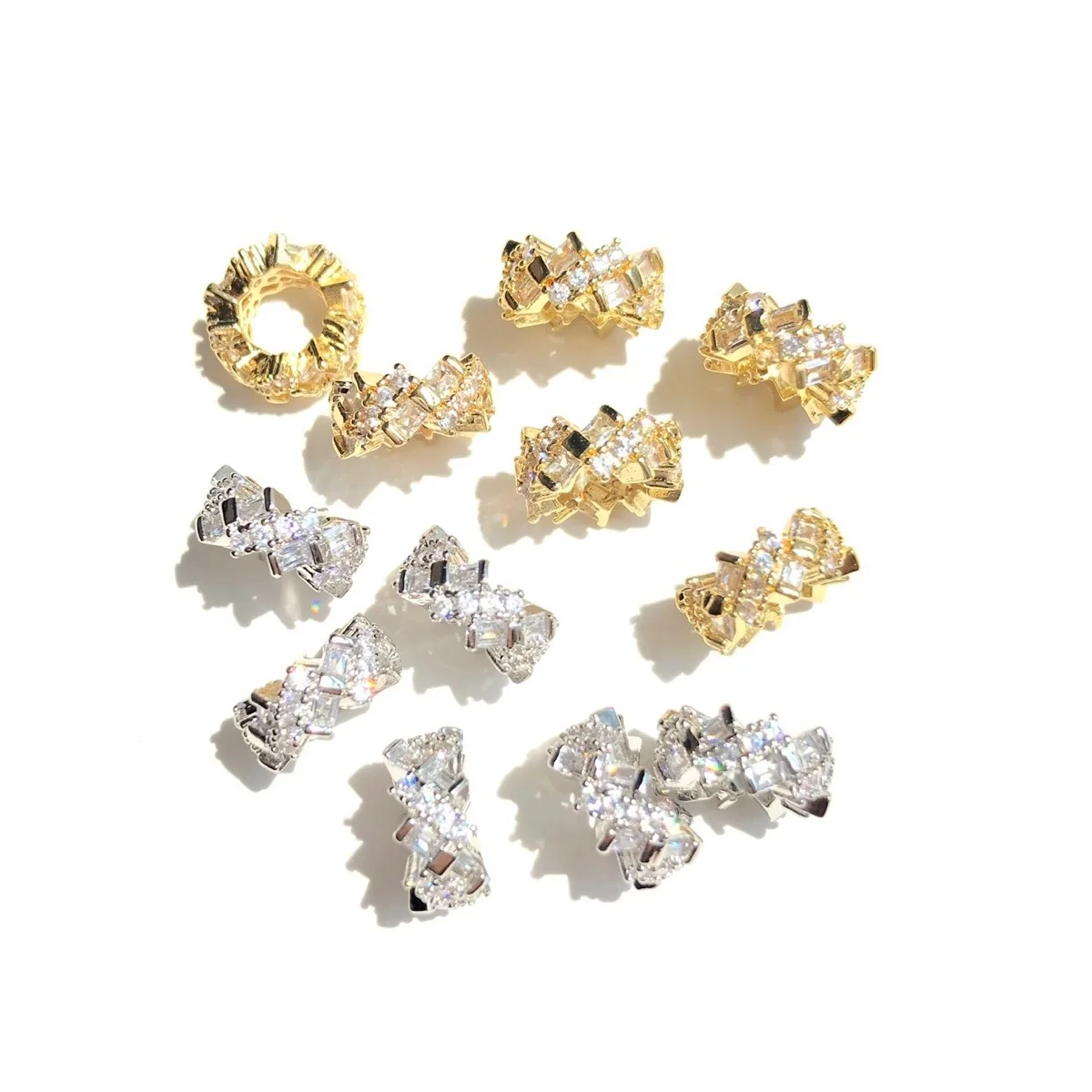 10pcs Rectangle Zirconia Pave Bling Wheel Spacers Rondelle Beads for Women Bracelet Necklaces Earring Jewelry DIY Making Finding