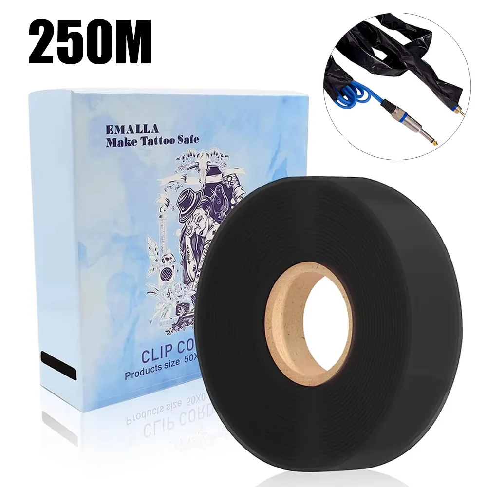 250M (820 Ft) EMALLA Tattoo Clip Cord Covers Disposable Tattoo Cord Sleeves Bags Roll for Tattoo Machine Cord Clip Cord Supplies