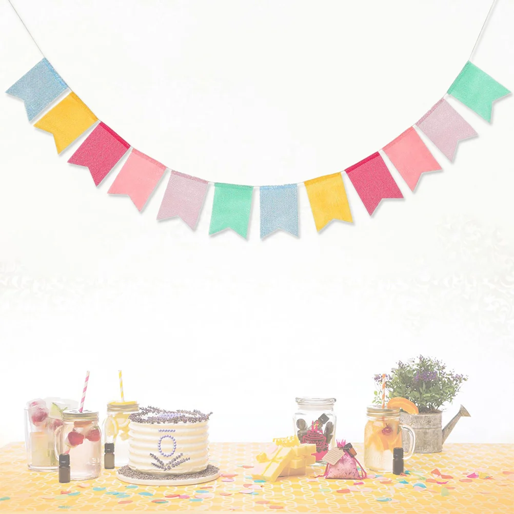 

Fabric Flags Bunting Garland Multicolor 12 Flags Decorative Banner for Birthday Wedding Christmas Baby Shower Party