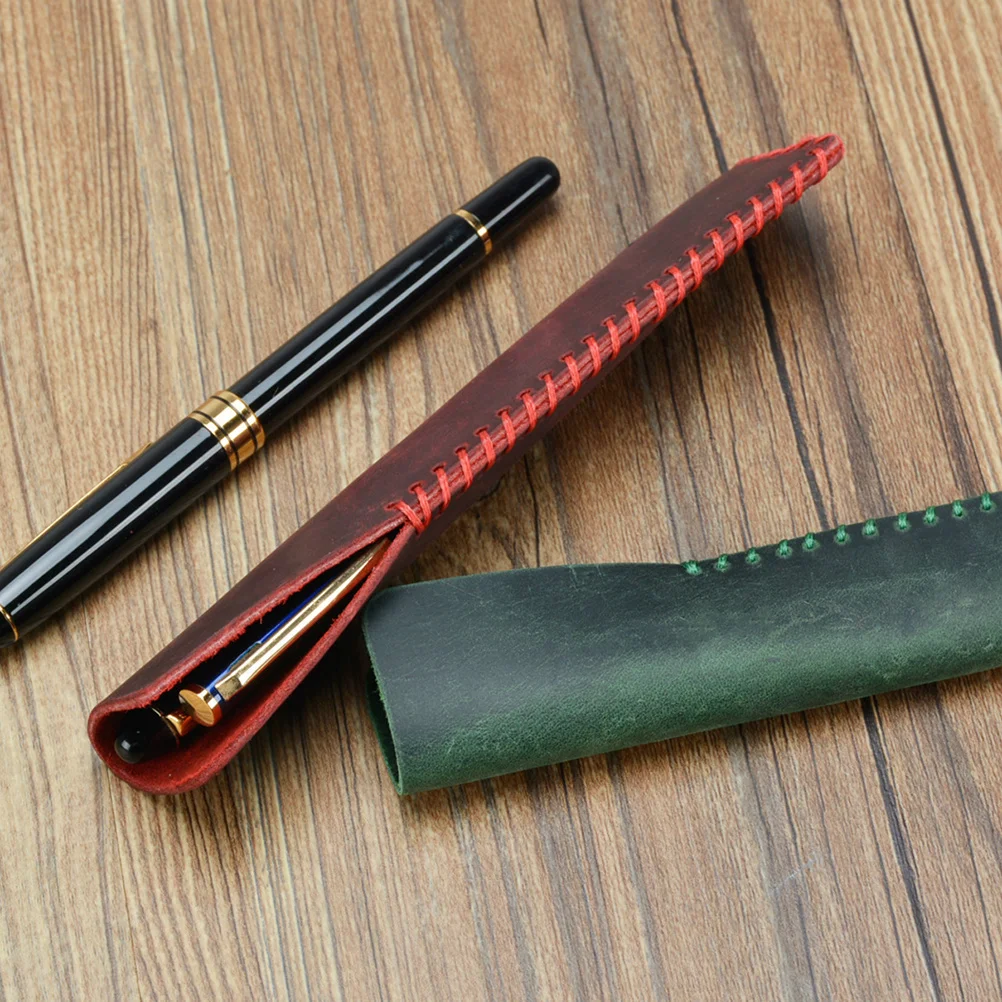 

Pen Bag Vintage Cattlehide Pens Pouch For School Office Stationery Gift Red Holder Organizer Storage Case