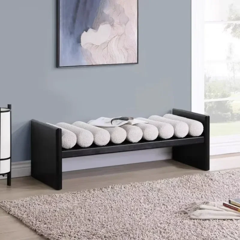 Modern home door shoe changing stool cashmere art creative bench living room furniture wooden ottoman