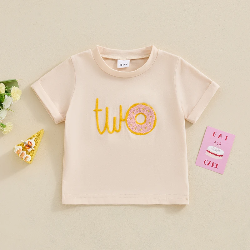 T-shirt bambino ragazzi ragazze moda manica corta girocollo ciambella lettera ricamo top t-shirt per bambini