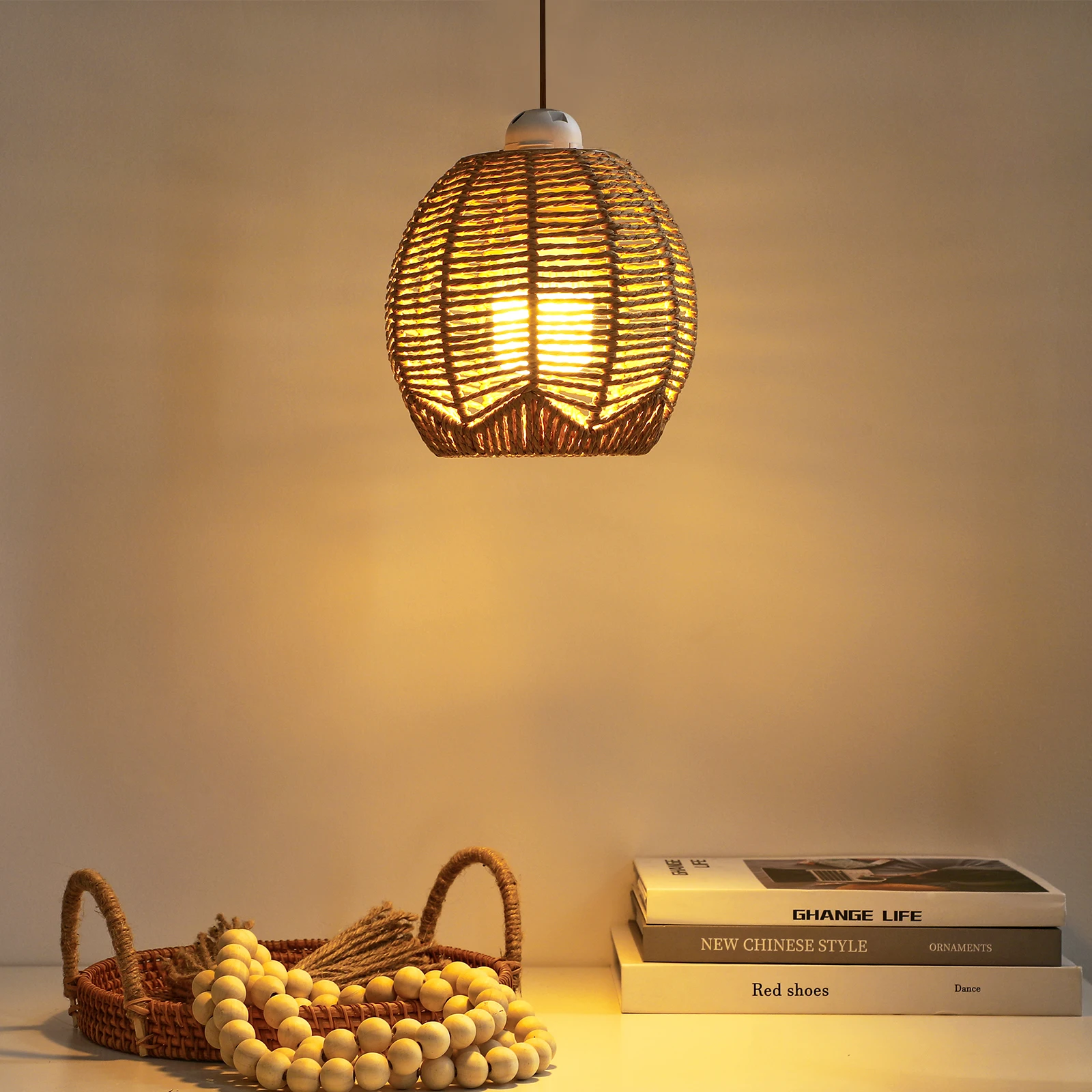 

Imitation Rattan Lampshade Chandelier Cover Square Weaving Khaki Modern Style Lighting Accessory Warm Bedroom Decor
