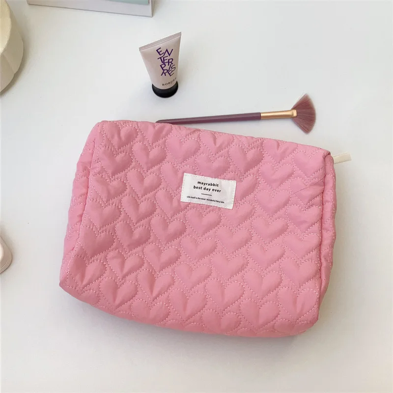 Borse da viaggio trapuntate Love da donna Sweet Heart Ladies Large Cosmetic Bag MakeUp Case Portable Female Purse Clutch Handbags