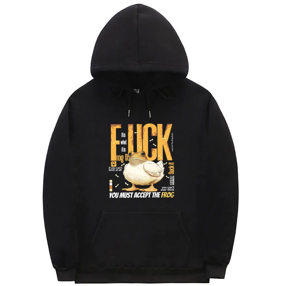 The Frog Duck Funny Meme Hoodie You Must Accept The Frogs Print Pullover Hoodies Men Women Vintage Oversized Hooded Tracksuit