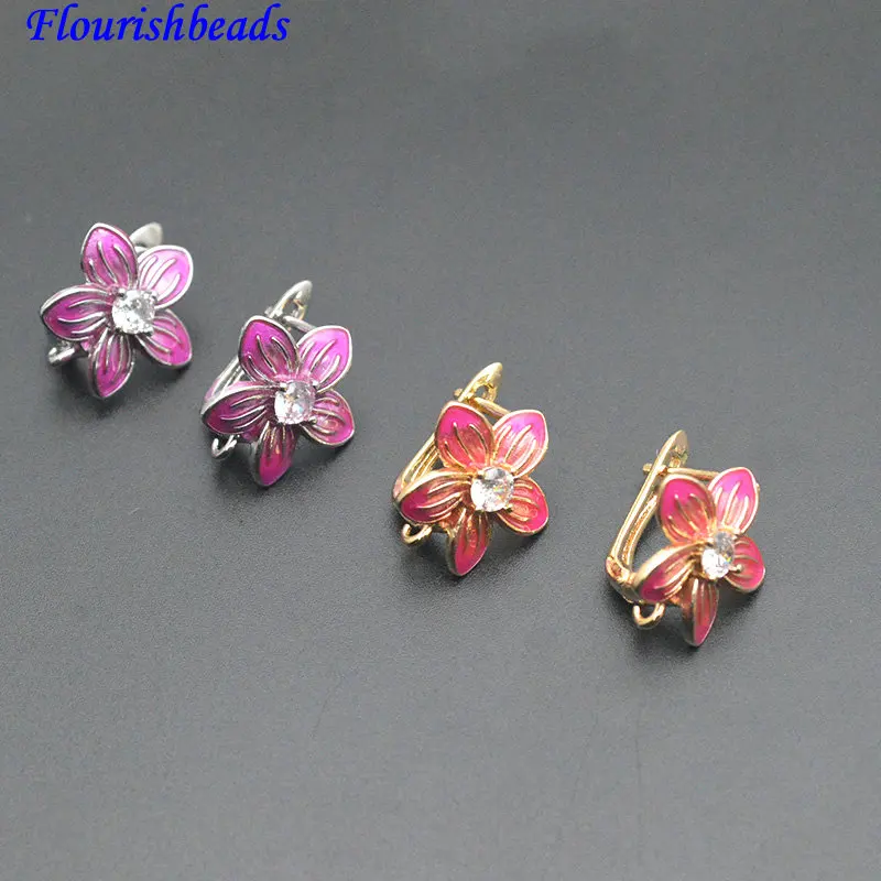 

30 шт. новый дизайн, высокое качество, циркон, красный цвет, эмаль, серьги в форме цветка, застежки-крючки, оптовая продажа, фурнитура для ювелирных изделий