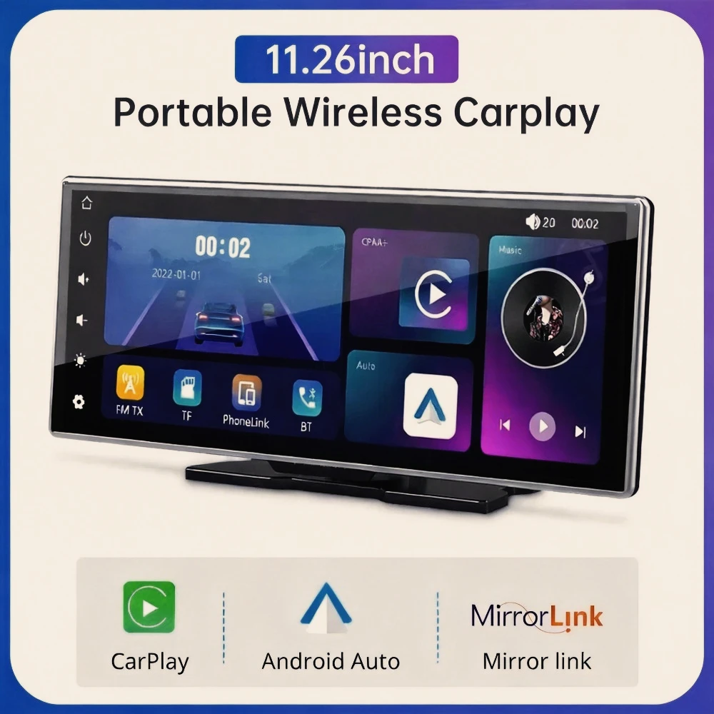 

10.26/11.26" IPS Touchscreen Car Multimedia Player, Portable Dual Lens Dashcam Support Wireless CarPlay Android Auto radios