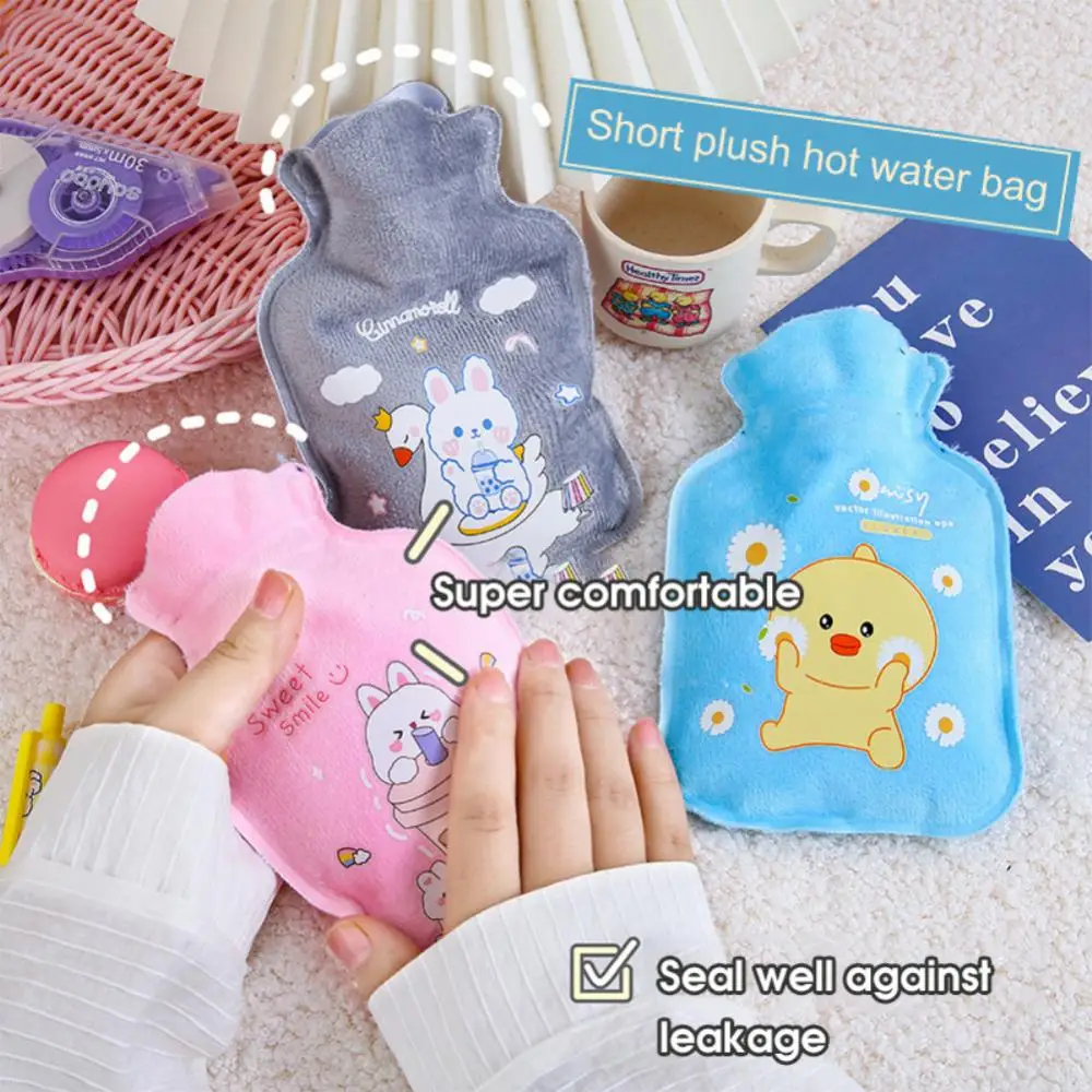 Hand Warmer Hot Water Bag Heat Warm Cute Cartoon Plush Hot Water Bottle Water Filling Keeping Coldproof Soft Warm Heating Pad