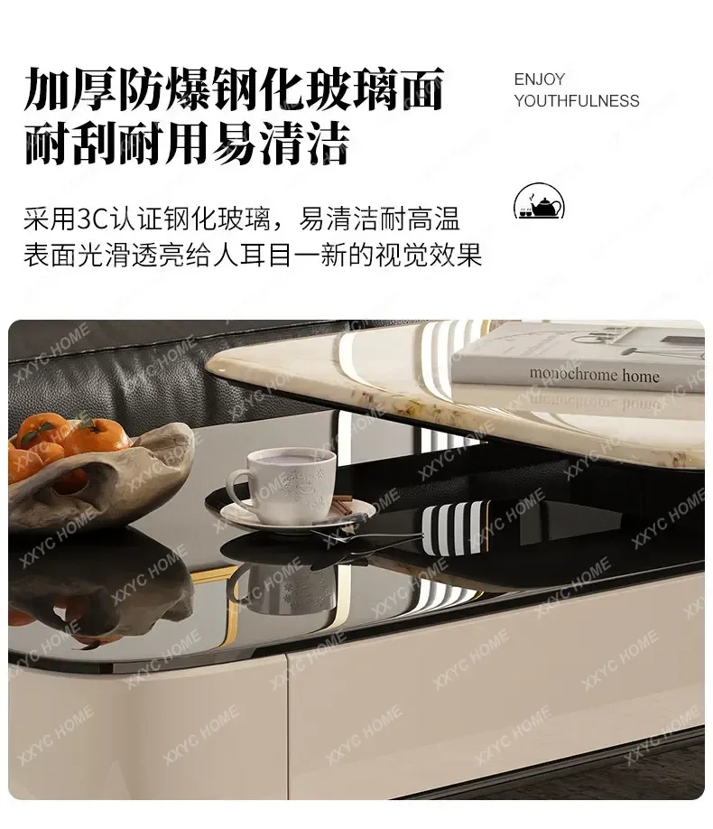 XX Style Extendable Coffee Table Modern Rectangle Microcrystalline Glass Rock Panel Living Room Tea Table