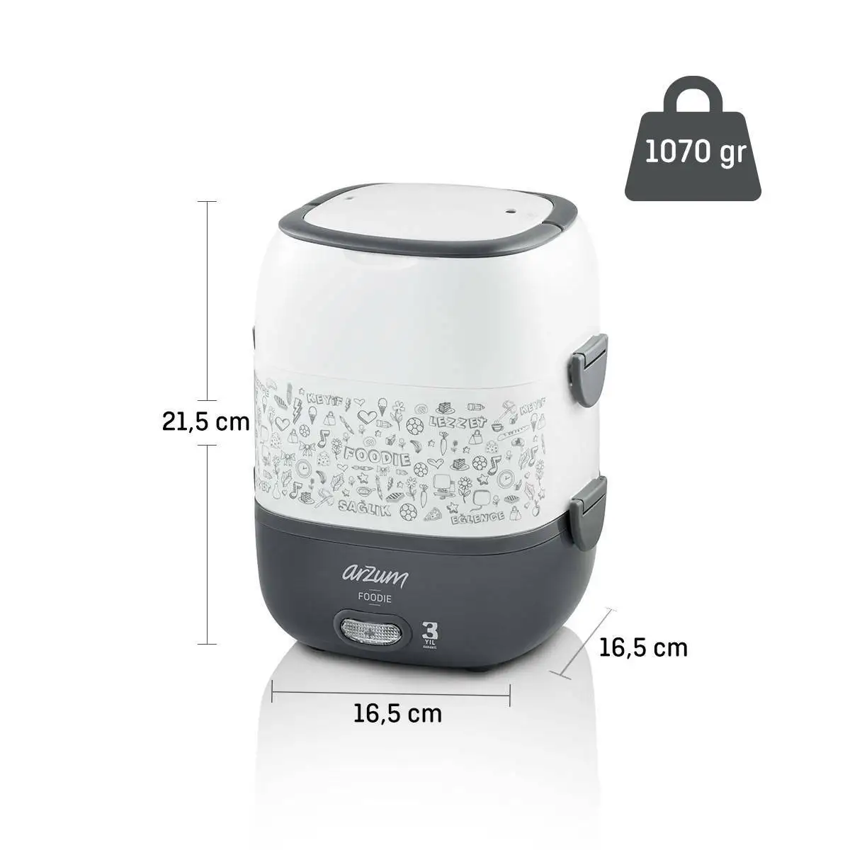 Arzum Foodie Lunch Box Warming Steam Cooking Egg Boiling Stainless Steel Vacuumed With Measuring Cup Carrying Bag Food Storage Container Portable Heating Food Warmer Heater Rice Container