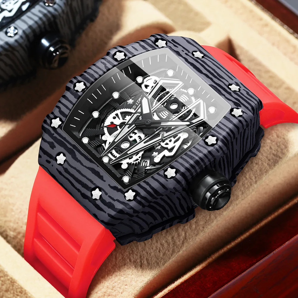 

BINBOND B8577 Fashion Men's Quartz Watch Red Wine Bucket Waterproof Night Light Luxury Business Men's Watch