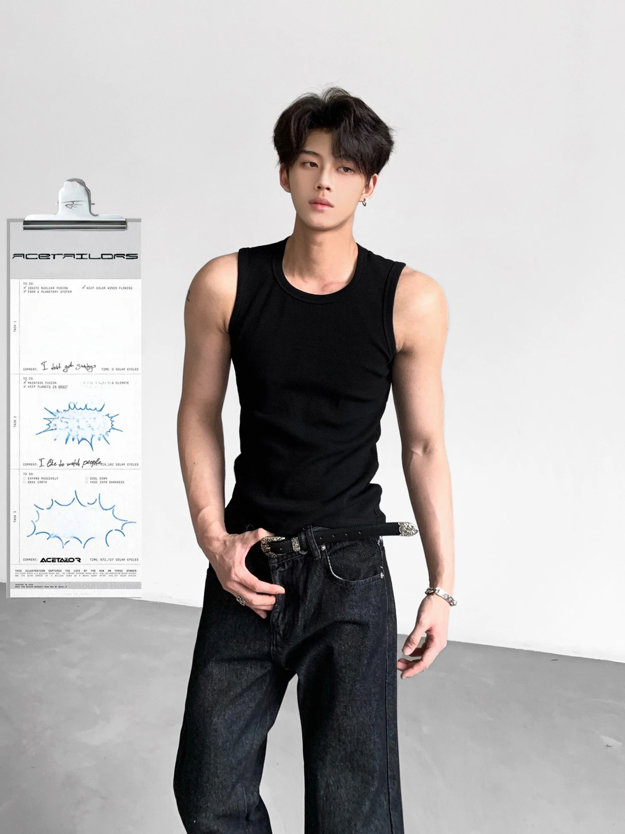 Ace American High Street Casual Sleeveless Vest Men Breathable Shoulder Exercise Fitness Muscle Show Slimming Summer Cotton P...