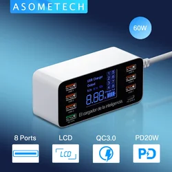 8 Ports USB Charger QC3.0 Quick Charge Phone Charger Adapter Type C 20W PD Fast Charger For iPhone 13 12 Samsung Xiaomi Huawei