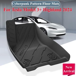 New Design For Tesla Model 3+ Highland 2024 Cyberpunk Pattern Floor Mats All Weather Car Liners Trunk Mat Rear Seatback Cushion