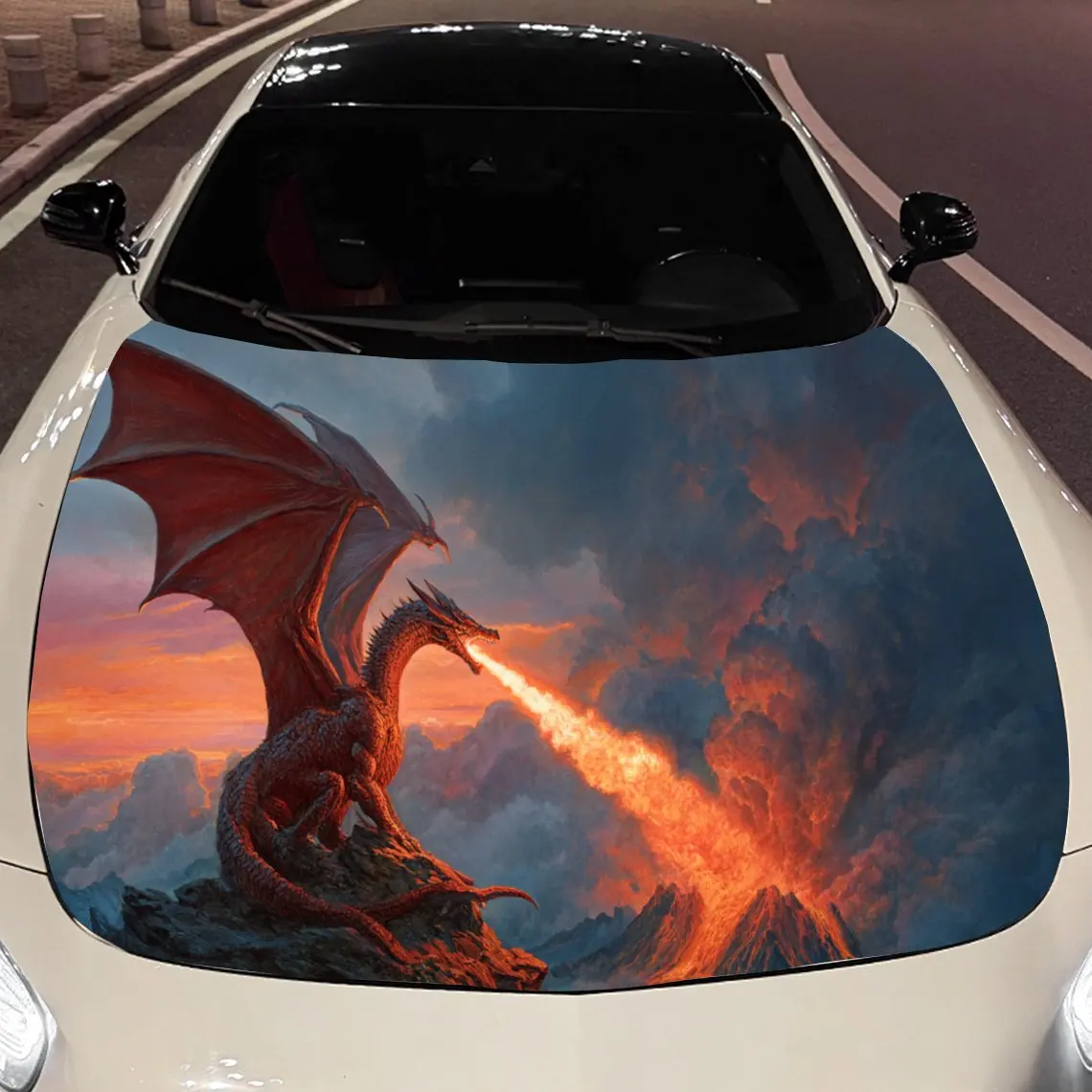 Volcanoes and Dragons Car Hood Vinyl Stickers Car Surface Protection Decal Car Decoration Cover Vinyl Wraps Waterproof Self-adhe