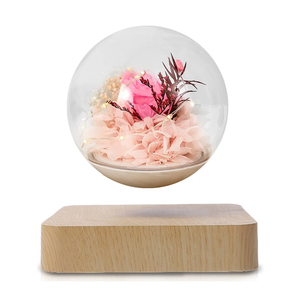 Magnetic Levitating Preserved Flower Rotation Flower Lamp Creative Floating LED Night Light For Home Desk Office Decoration