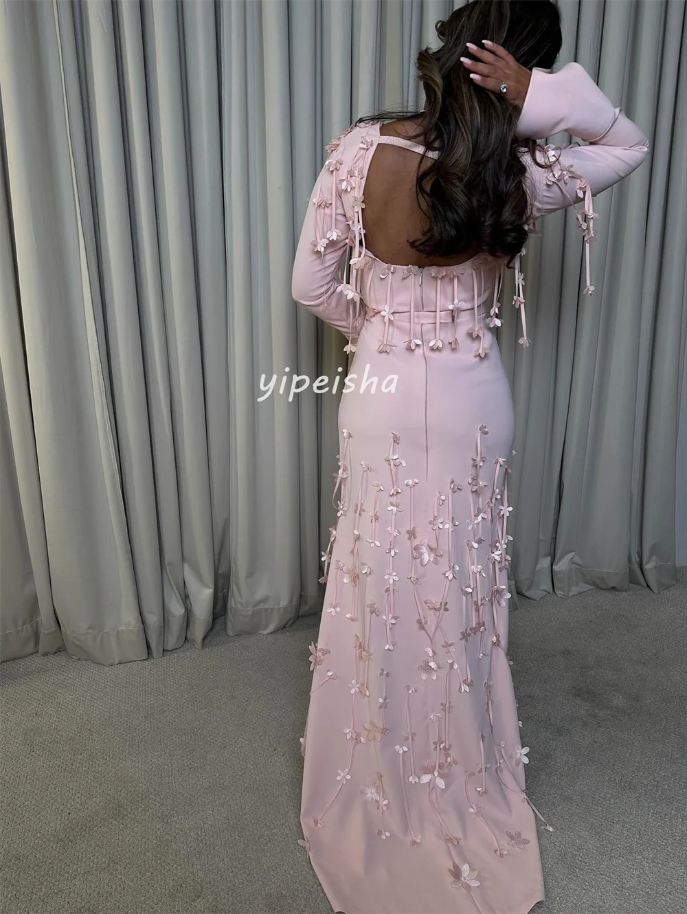 Vestidos largos personalizados con cuello en V y borlas de flores, Jersey de moda personalizado, vestidos para ocasiones a medida, tallas disponibles de alta calidad