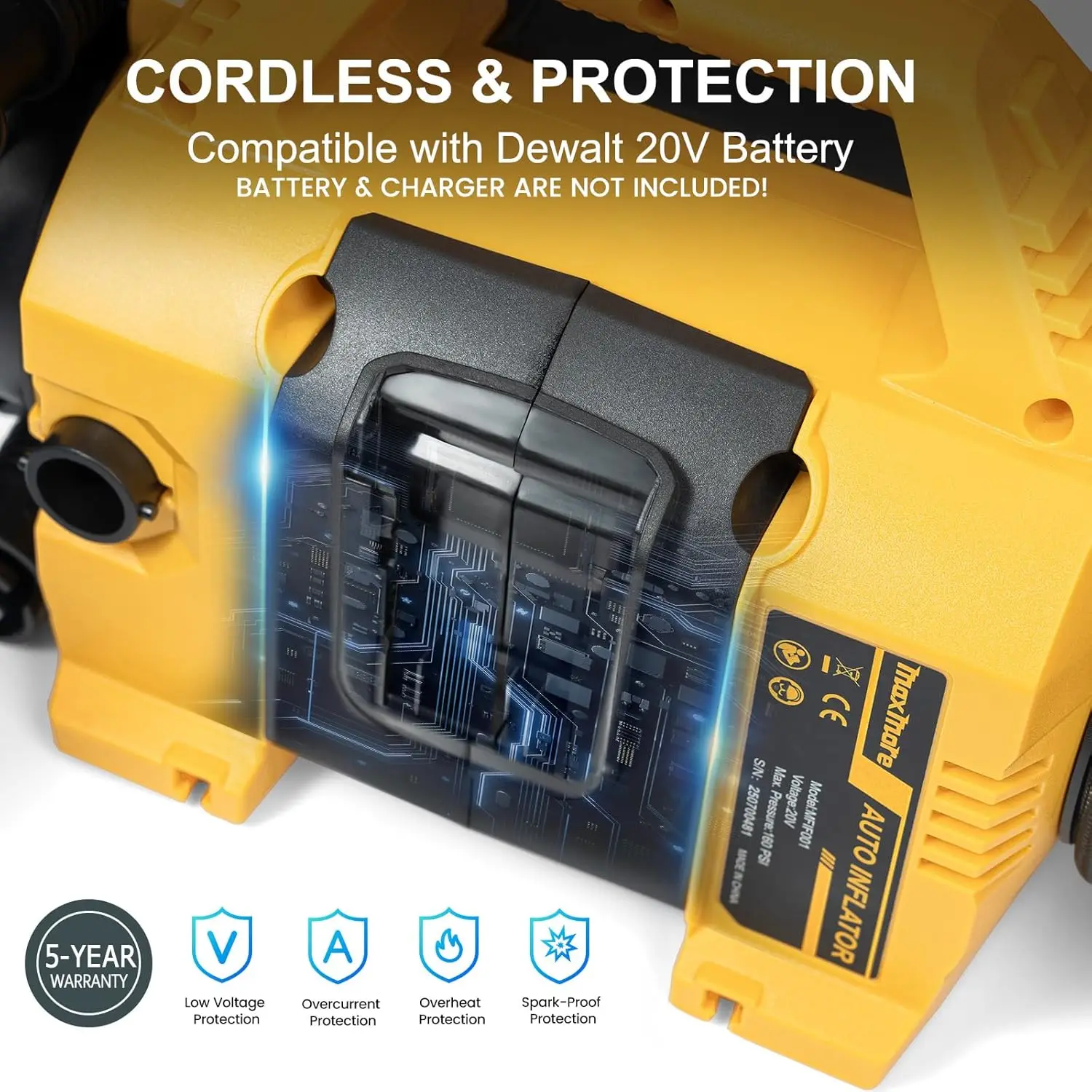 

Portable Tire Inflator/deflator Compatible with 20V Battery (Tool Only),160 PSI High Pressure Cordless Air Compressor Pump,New