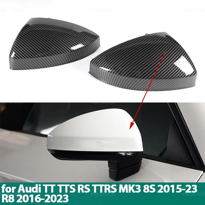 Car High Quality Carbon Fiber Look Black Rearview Side Mirror cover Caps for Audi TT TTS RS TTRS MK3 8S 2015-2023 R8 2016-2023