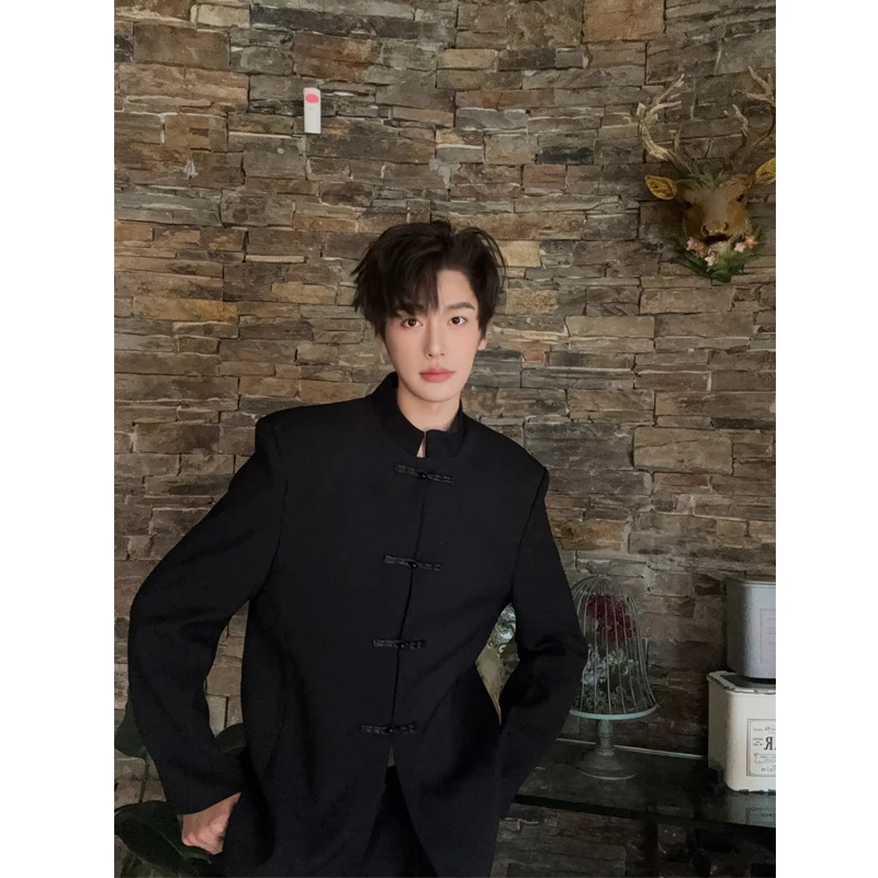 

New Chinese Sle Stand Collar irt Men's Spring Autumn Faion Brand High Sensation Republic of China Zhongan Suit
