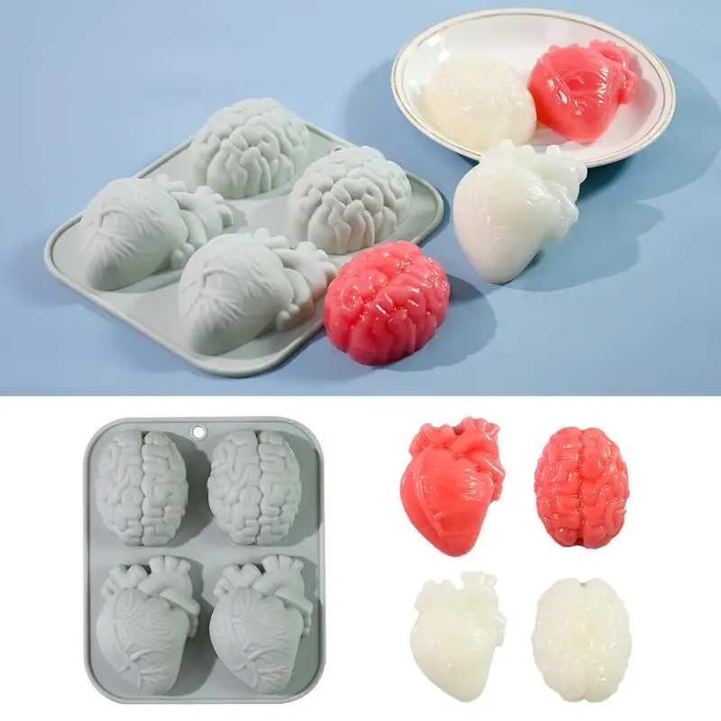 Halloween Baking Molds Heart And Brain Shaped Silicone Molds Baking Mold 4 Cavity Resin Aromatherapy Molds Chocolate Mold Epoxy