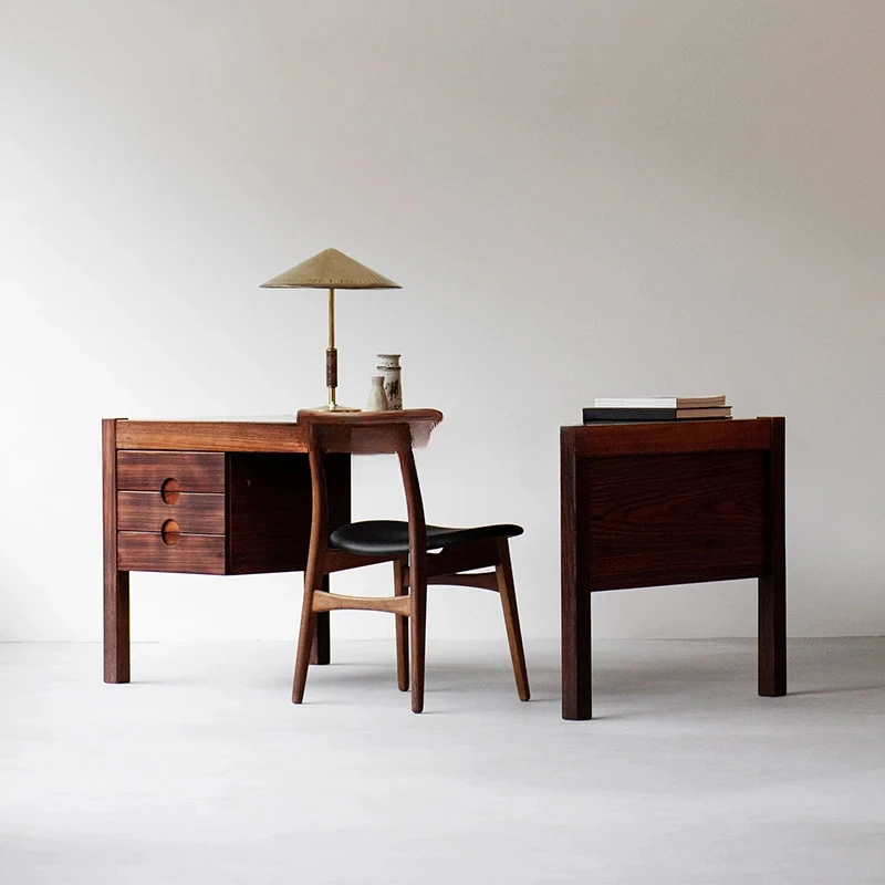 

Full solid wood retro desk desk black walnut modern minimalist