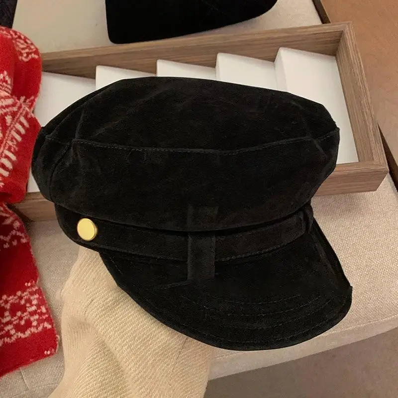 الجلد المدبوغ قبعة قبعة الرجعية النمط البريطاني المثمن تصميم الرسام قبعة للنساء الخريف الشتاء قبعة 55-59 سنتيمتر محيط الرأس #6